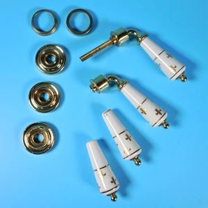 Antique Limoges France White Porcelain Door Handles Gold Fleur de Lis